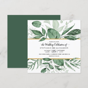 Invitation Aquarelle Wild Feuilles Hunter Mariage vert