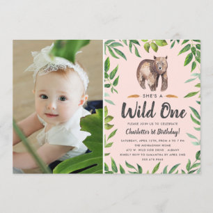Invitation Aquarelle Wild One   Filles Photo Anniversaire   B