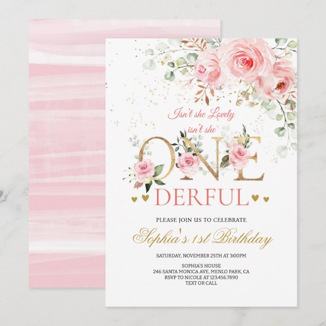 Invitation Aquarelle Wild Un Fleur sauvage 1er anniversaire (Devant / Derrière)