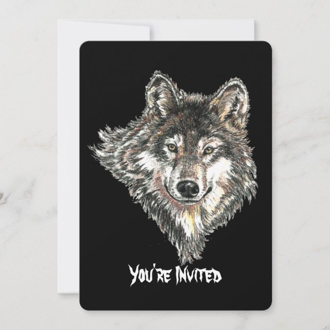 Invitation Aquarelle Wild Wolf Head Design (Devant)