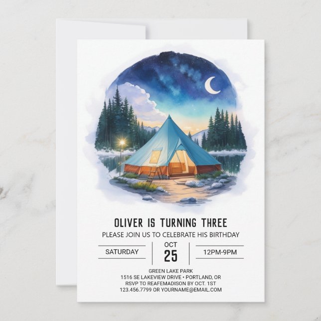 Invitation Aquarelle Wilderness Pique-nique Anniversaire (Devant)