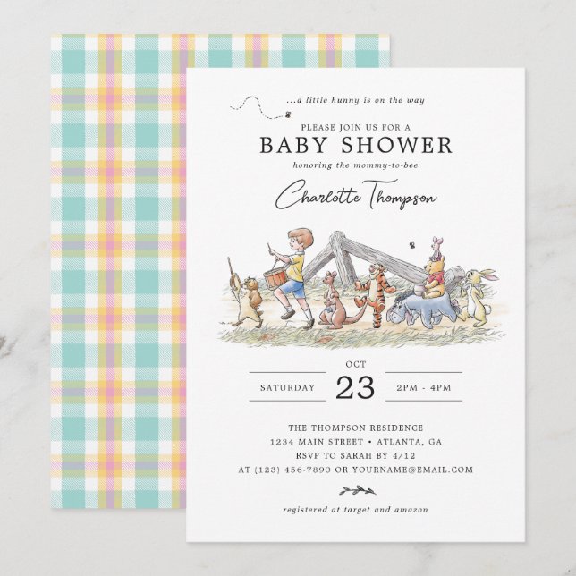 Invitation Aquarelle Winnie le Baby shower Pooh & Pals (Devant / Derrière)