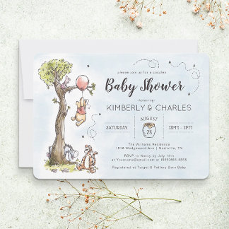 Invitation Aquarelle Winnie l'Ourson | Baby shower Couples
