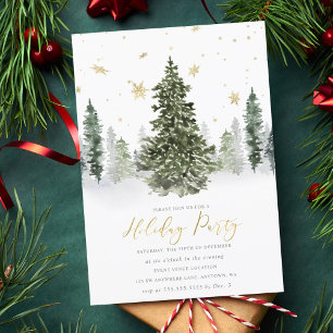 Invitation Aquarelle Winter Forest Fête Gold
