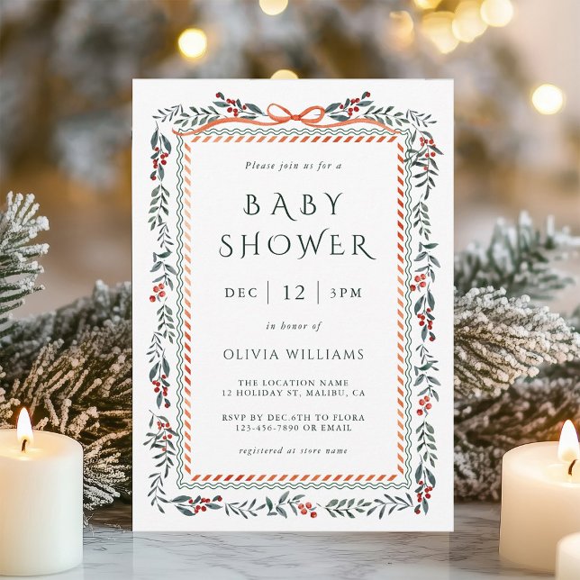 Invitation Aquarelle Winterberry Frame Baby shower (Créateur téléchargé)