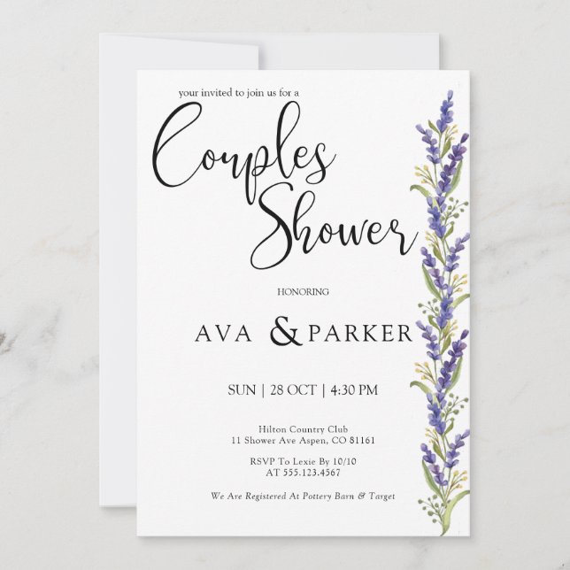 Invitation Aquarelle Wisteria arbre Couples Douche (Devant)