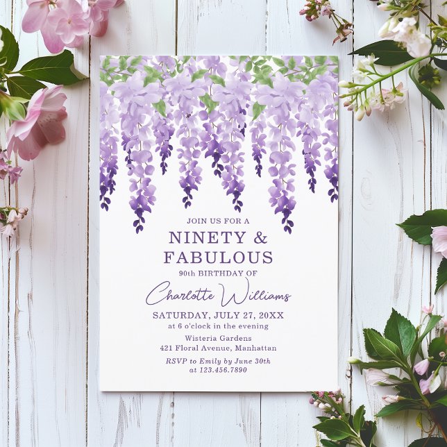 Invitation Aquarelle Wisteria Ninety & Fabal Floral Chic (Créateur téléchargé)