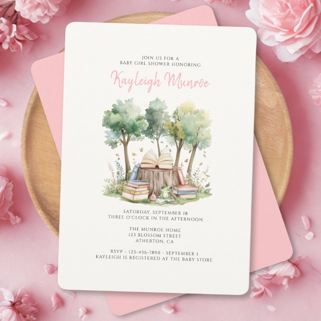 Invitation Aquarelle Woodland Forest Livres Baby Girl Douche (Créateur téléchargé)