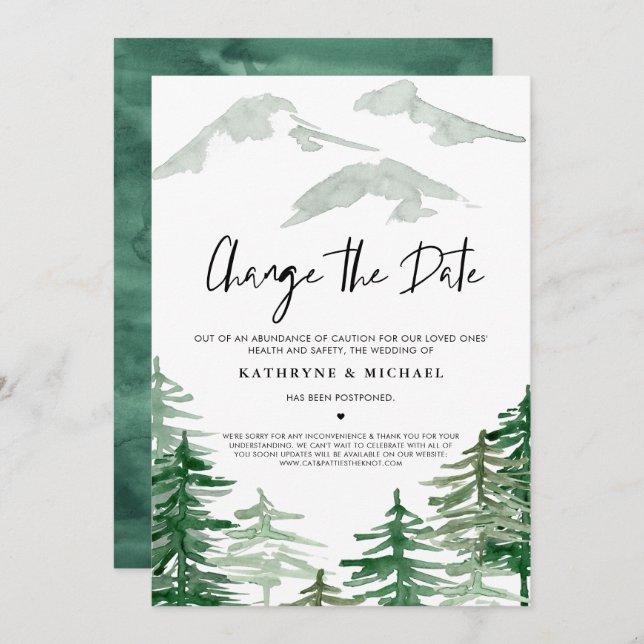 Invitation Aquarelle Woodland Modifier la date de report (Devant / Derrière)