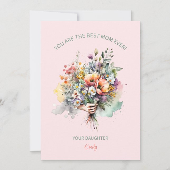 Invitation AquarelleBouquet de fleurs pour maman (Devant)