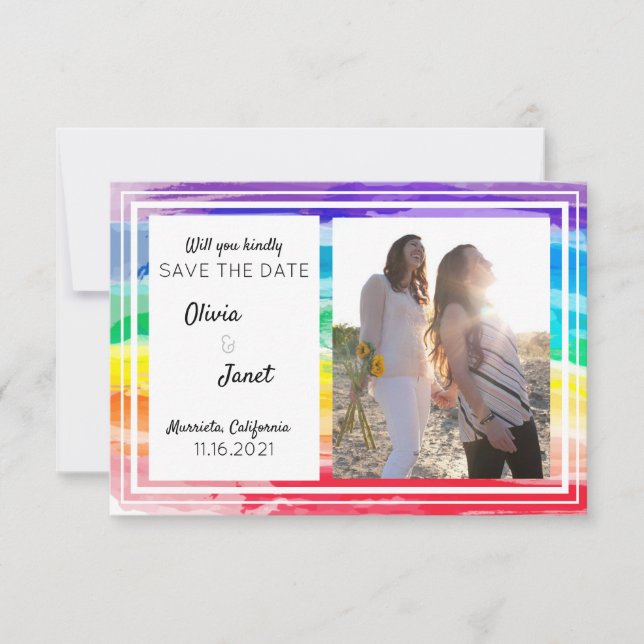 Invitation Aquarelles Arc-en-ciel Mariage Enregistrer la Date (Devant)