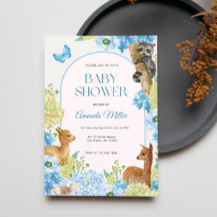 Invitation Aquarelles bleues Beaux Animaux Fleurs Baby shower