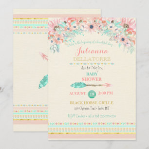 Invitation Aquarelles Florales Bohème Tribal Flèche Pêche Men