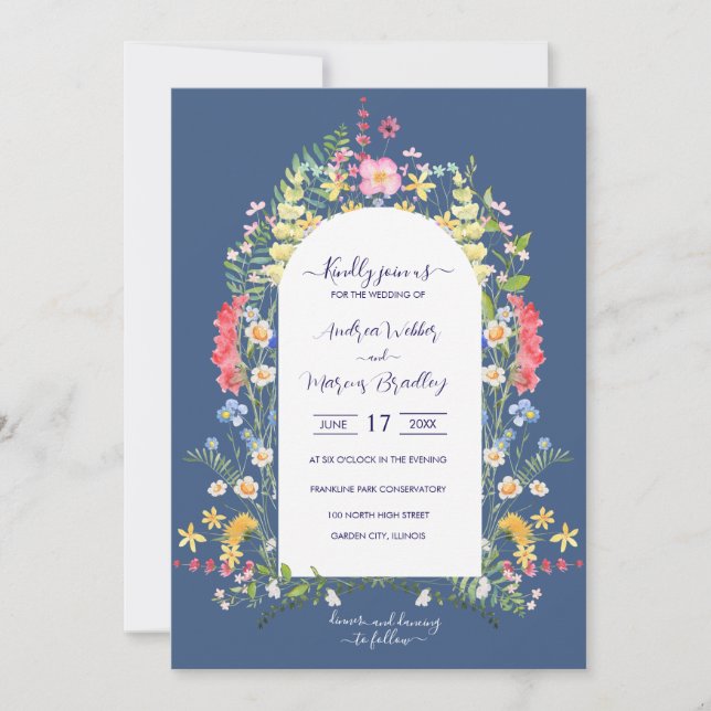 Invitation Aquarelles rustiques Fleur sauvage Bleu Pays (Devant)