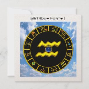 INVITATION AQUARIUS.GOLD ZODIAC SIGNE D'ANNIVERSAIRE, GRAPHIQ