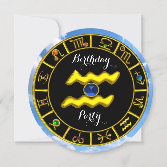 INVITATION AQUARIUS.GOLD ZODIAC SIGNE D'ANNIVERSAIRE, GRAPHIQ (Devant)