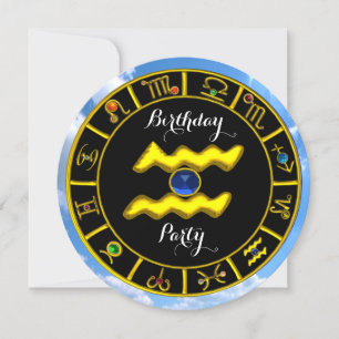 INVITATION AQUARIUS.GOLD ZODIAC SIGNE D'ANNIVERSAIRE, GRAPHIQ