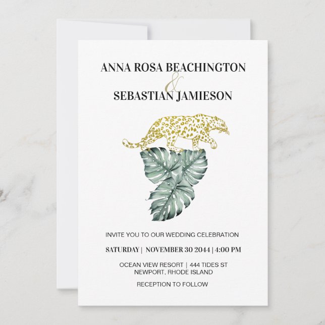 Invitation *~* AR21 QR RSVP Jungle Tropical Leopard MARIAGE I (Devant)