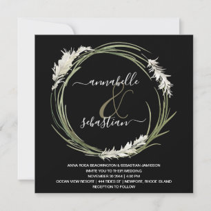 Invitation *~* AR21 RSVP Pampas Grass QR MARIAGE de couronne