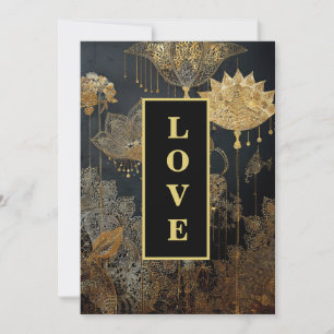 Invitation *~AR26 38 QR Gold Lace LOVE RSVP Vintage Wedding