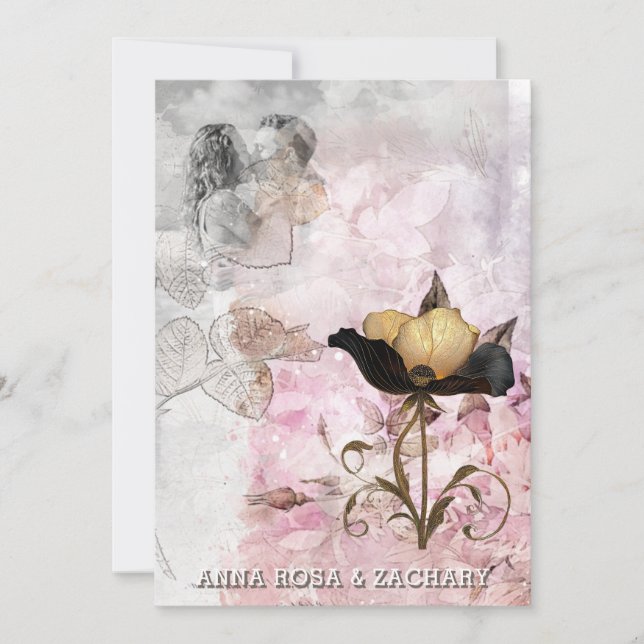 Invitation *~* AR26 Pink 3 QR Victorian RSVP PHOTO Wedding (Devant)