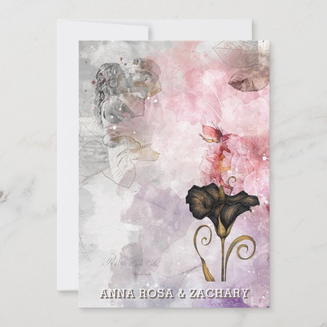 Invitation *~* AR26 Pink 7 QR Victorian RSVP PHOTO Wedding (Devant)