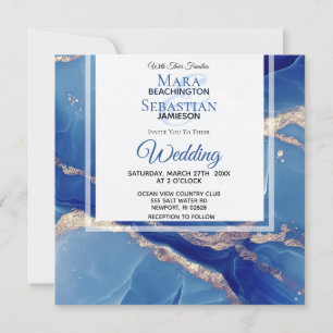 Invitation *~* AR66 Poudre BLue Gold Agate RSVP QR Mariage