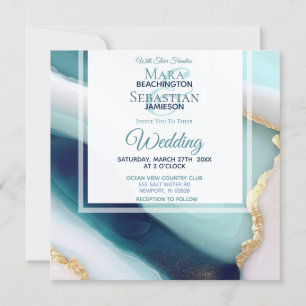 Invitation ~ AR66 QR RSVP Agate Marbre Mariage or