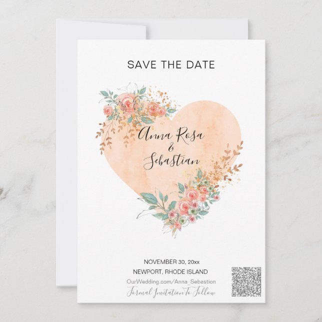 Invitation *~* AR6 QR MARIAGE ENREGISTRER LA DATE Coeur flora (Devant)