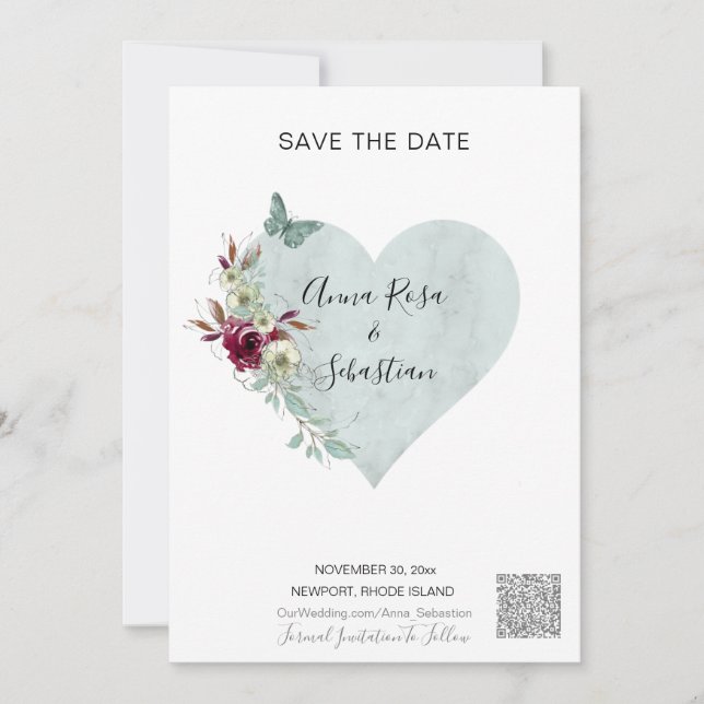 Invitation *~* AR6 QR MARIAGE Papillon Coeur SAUVER LA DATE (Devant)