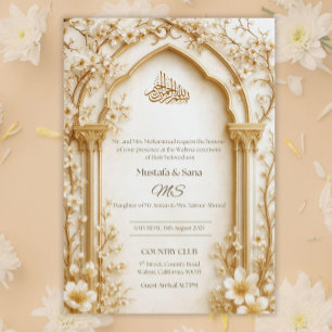 Invitation Arabesque Beige/Or Arche Islamique Floral Numériqu