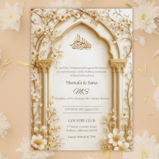 Invitation Arabesque Beige/Or Arche Islamique Floral Numériqu