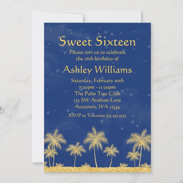 Invitation Arabian Nights Blue Stars 16 Anniversaire (Devant)