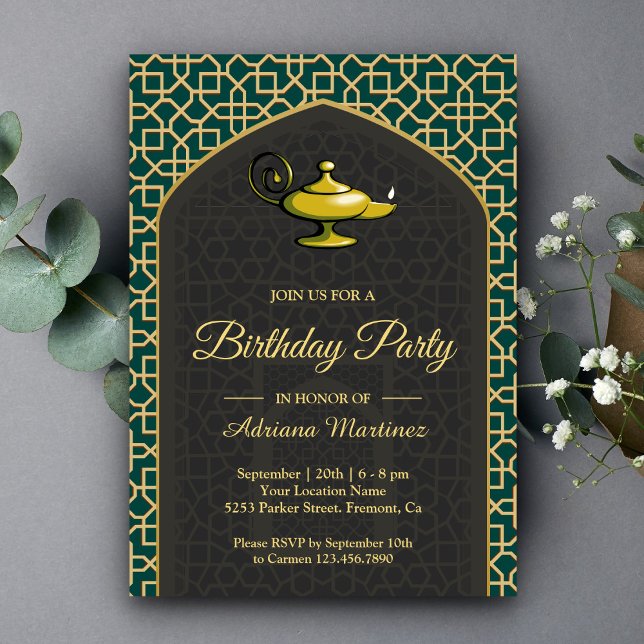 Invitation Arabian Nights Lampe magique Turquoise gris Annive (Créateur téléchargé)