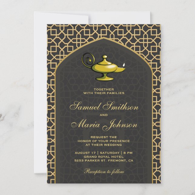 Invitation Arabian Nights Magic Lamp Grey Mariage (Devant)