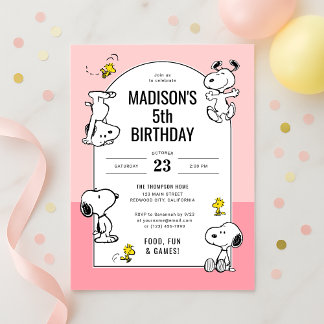 Invitation Arachides Snoopy & Bois Rose Anniversaire