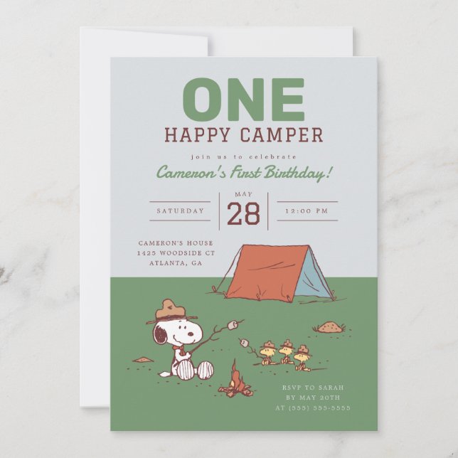Invitation Arachides - Snoopy | Un Joyeux Anniversaire Camper (Devant)