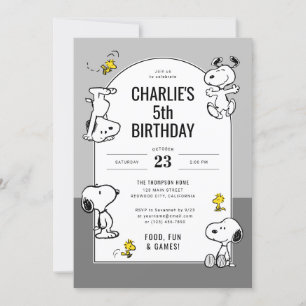 Invitation Arachides Snoopy & Woodstock Gris Anniversaire