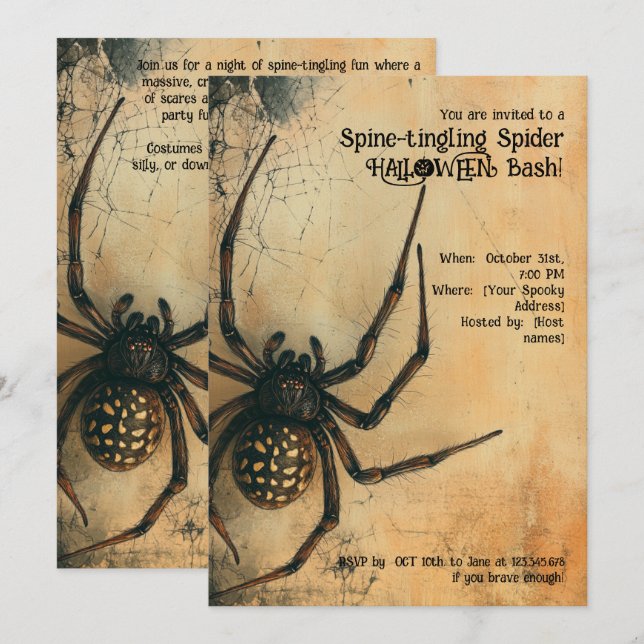 Invitation 🕷️ Araignée à picotements épineux HALLOWEEN Bash (Devant / Derrière)