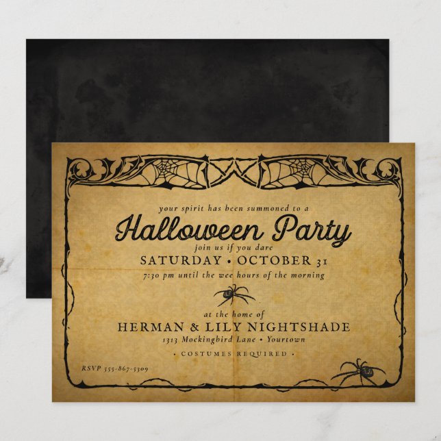 Invitation Araignée d'Halloween | Parti gothique Vintage (Devant / Derrière)