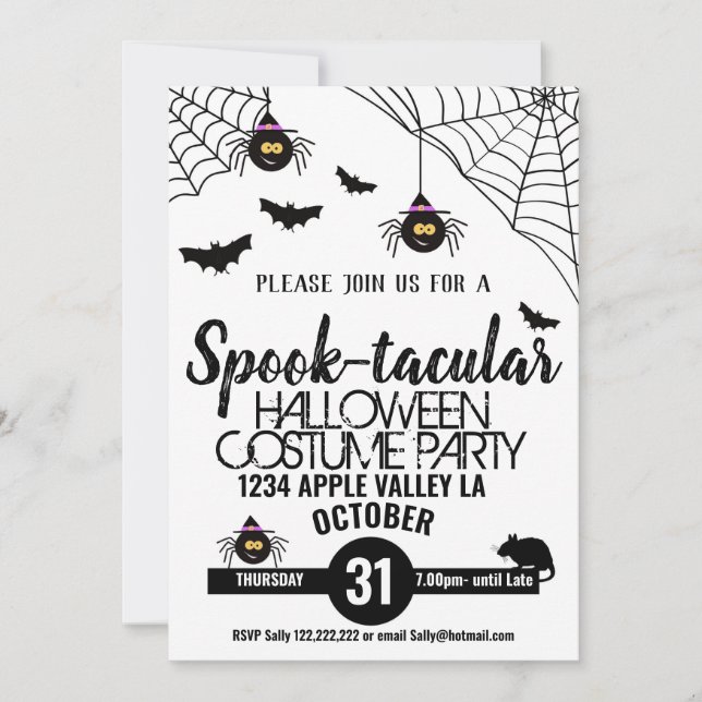 Invitation araignée éffrayant halloween parti spook-taculaire (Devant)