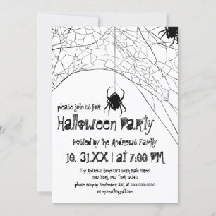 Invitation Araignée noire blanche effrayante et Halloween Web