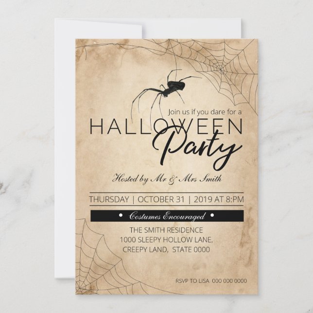 Invitation Araignée noire d'Halloween (Devant)