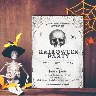 Invitation Araignée squelettique éffrayante vintage Halloween