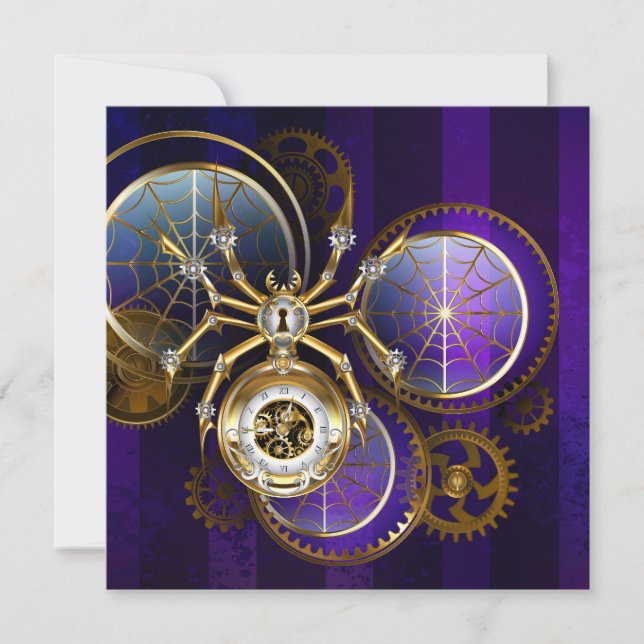 Invitation Araignée Steampunk sur fond violet (Devant)