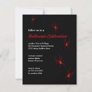 Invitation Araignées rouges noires Halloween goth moderne inv