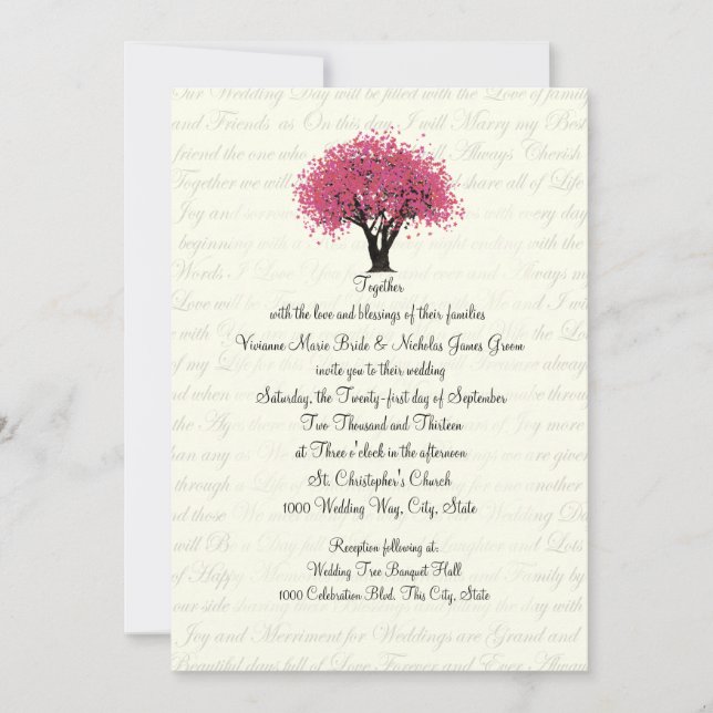 Invitation Arborescence et Mariage de conception de texte ros (Devant)