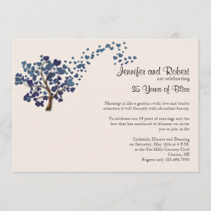 Invitation Arbre à cœur bleu pour anniversaire de mariage ivo