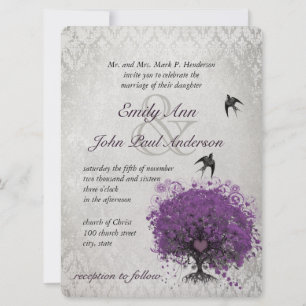 Invitation Arbre à feuilles de coeur Mariage Vintage aux oise