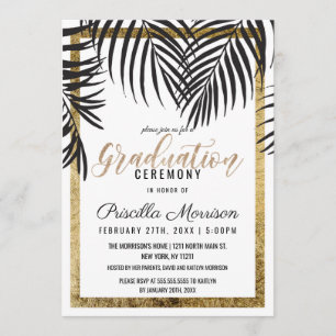 Invitation Arbre à palmier noir Fronds Gold Bordure Graduatio